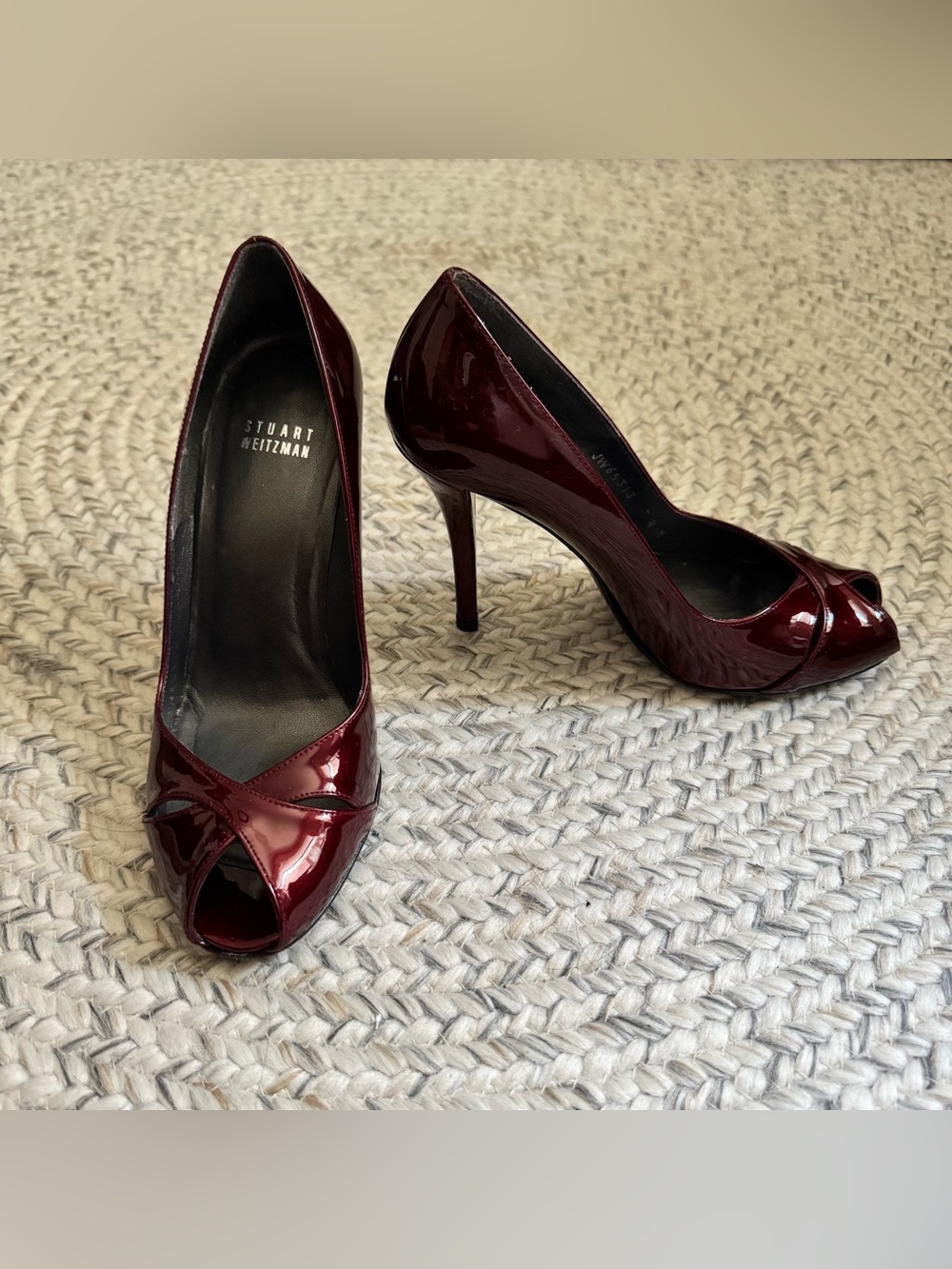 Stuart Weitzman Sashay Burgundy Patent Peep-Toe Pumps 7.5